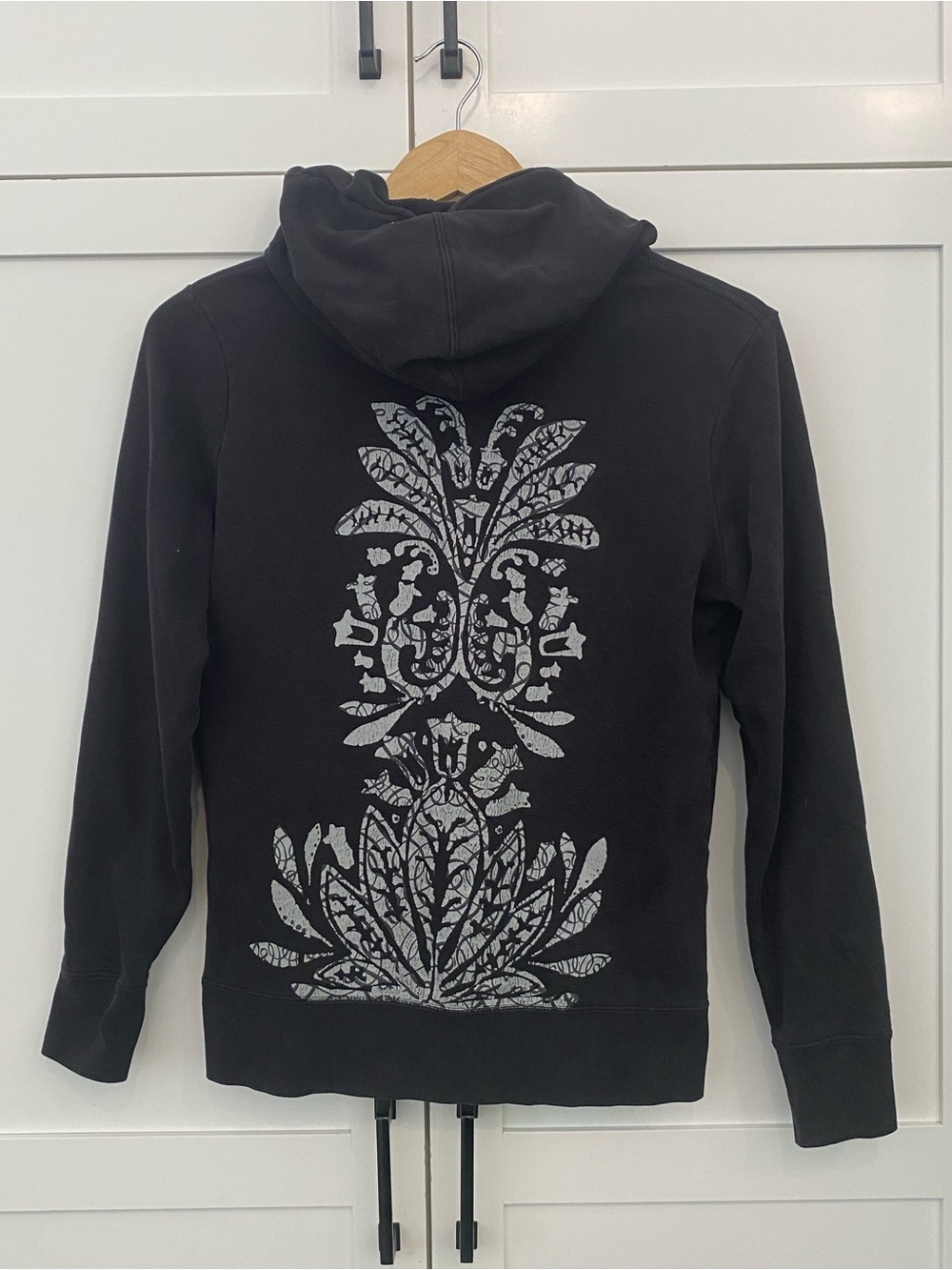 The North Face Black Zip-Up Hoodie with Grey Botanical Back Print Size Medium